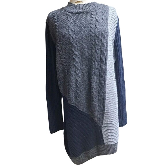 Long Tall Sally Sweater Dress Womens L Colorblock Asymmetrical Cable knit Preppy - Picture 1 of 6